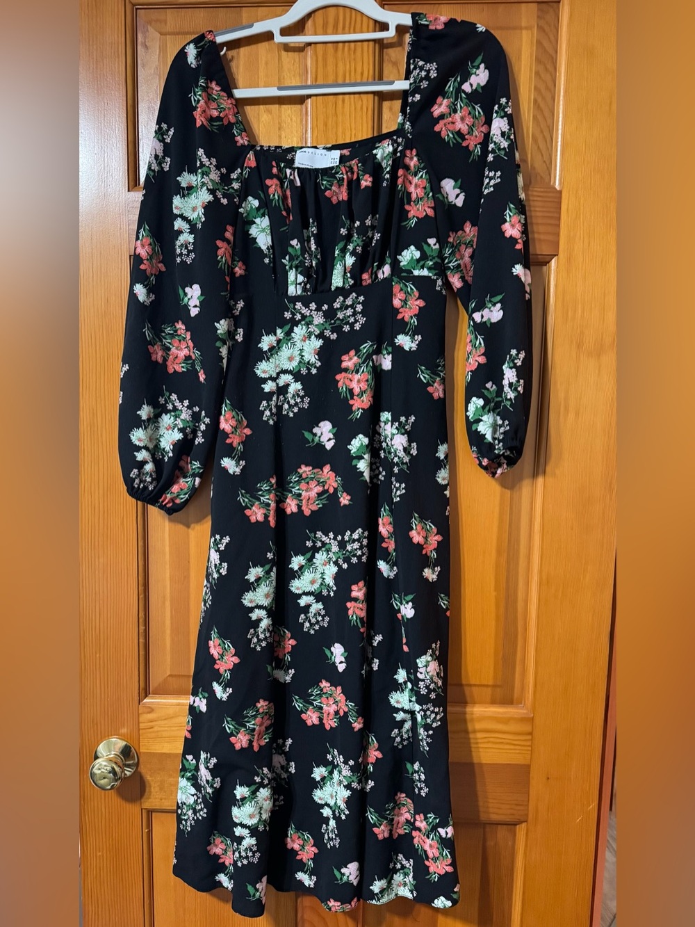 ASOS Black Midi Dress with Coral & Mint Floral Print